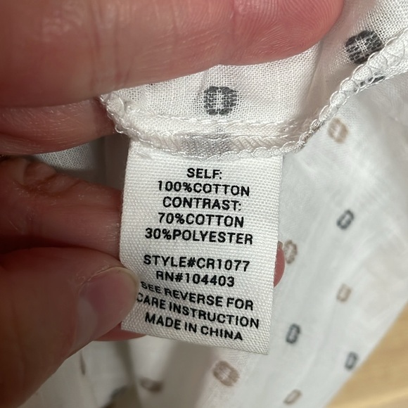 Mine size Large White with Gray and Tan Swedish Dot Flutter Sleeveless Blouse - Picture 5 of 8